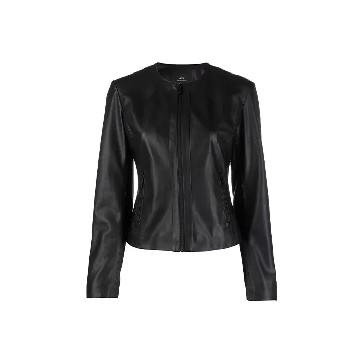 ARMANI EXCHANGE Faux Leather Collarless Jacket-0