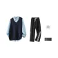 Navy Blue+Light Blue[Shirt]+Black[Pants]