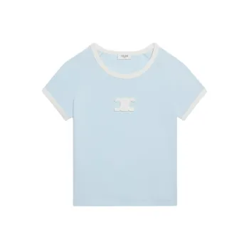 CELINE T Shirt Women's Aqua Colorful Blue