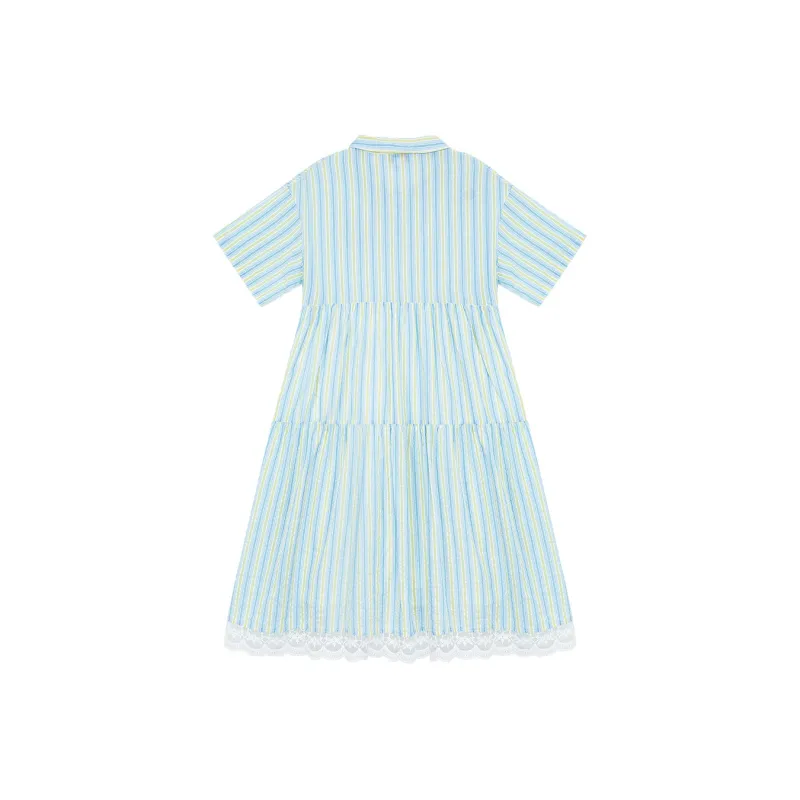 B.Duck Short Sleeved Dress Women's Blue White Stripes-1