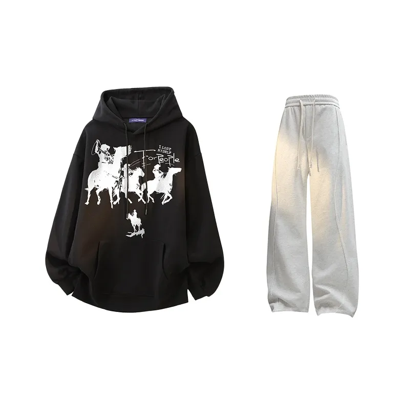 FAX FOR FMACM Sweatshirt Set Unisex Black+Black[Pants]-8