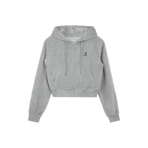 Rest&Recreation VELVET HOOD ZIP UP Sweatshirt Women's LIGHT GREY/Light Gray