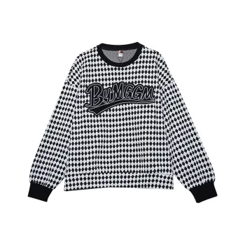 MUGUOGUOMU Sweatshirt Women's Black White Plaid