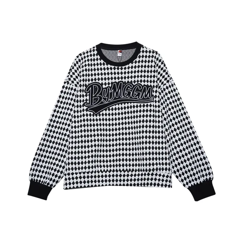 MUGUOGUOMU Sweatshirt Women's Black White Plaid-0