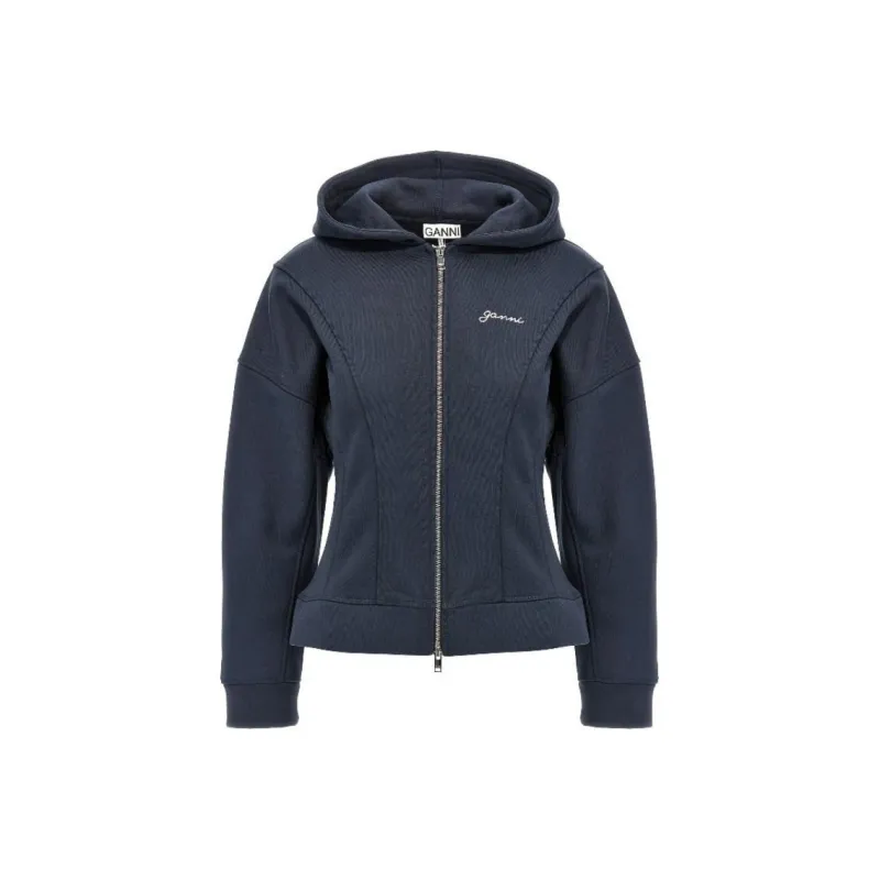 GANNI Logo Embroidered Zipped Hoodie-0