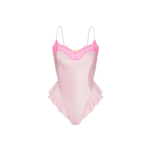 SKIMS Valentine's Day WOVEN SHINE LACE TEDDY Bodysuits Women's Cherry Blossom/Pink