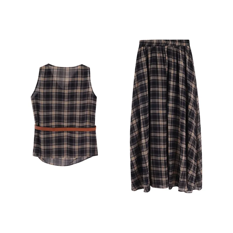 GLEE DIARY Skirt Set Women's Plaid-1