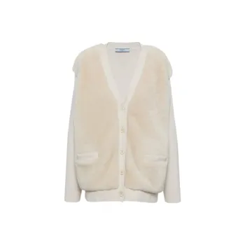 PRADA Shearling panel Cashmere Cardigan