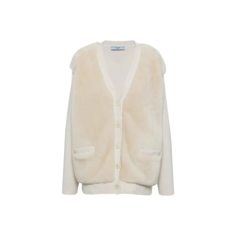 PRADA Shearling panel Cashmere Cardigan-0