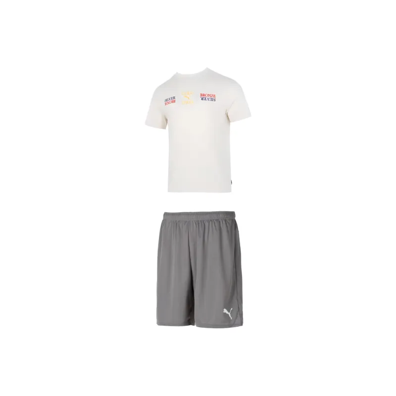 PUMA Casual Sportswear Men Set Beige Top+Gray Shorts-0