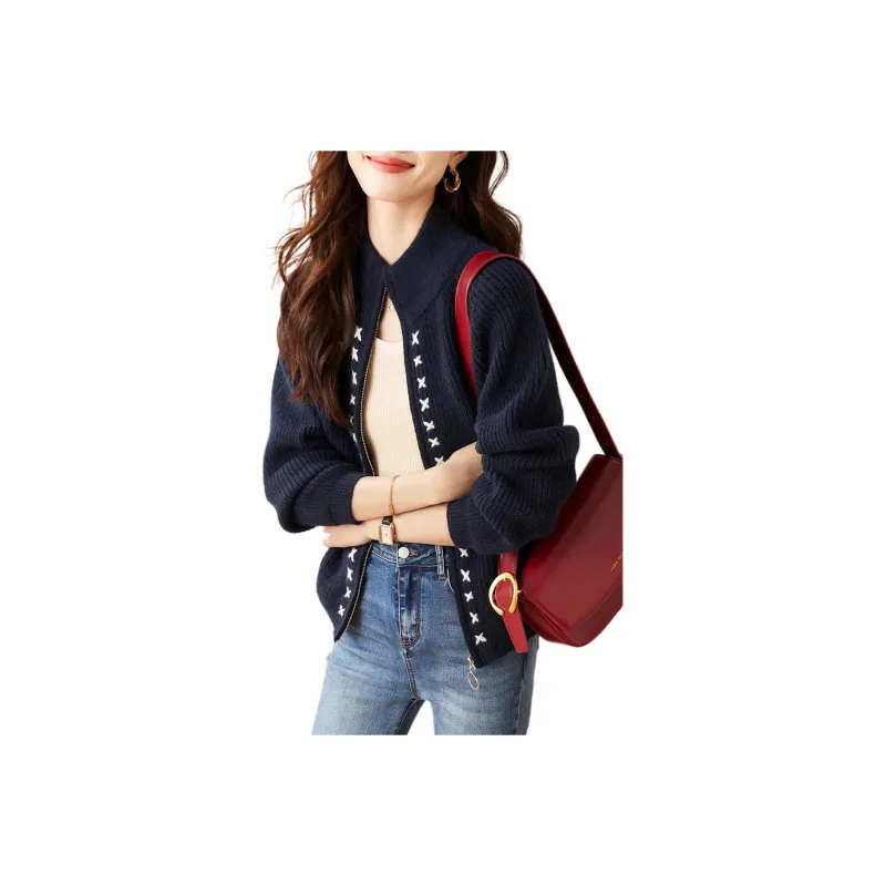 Mo Han Yi Mei Knitwear Women's Navy Blue & White-0