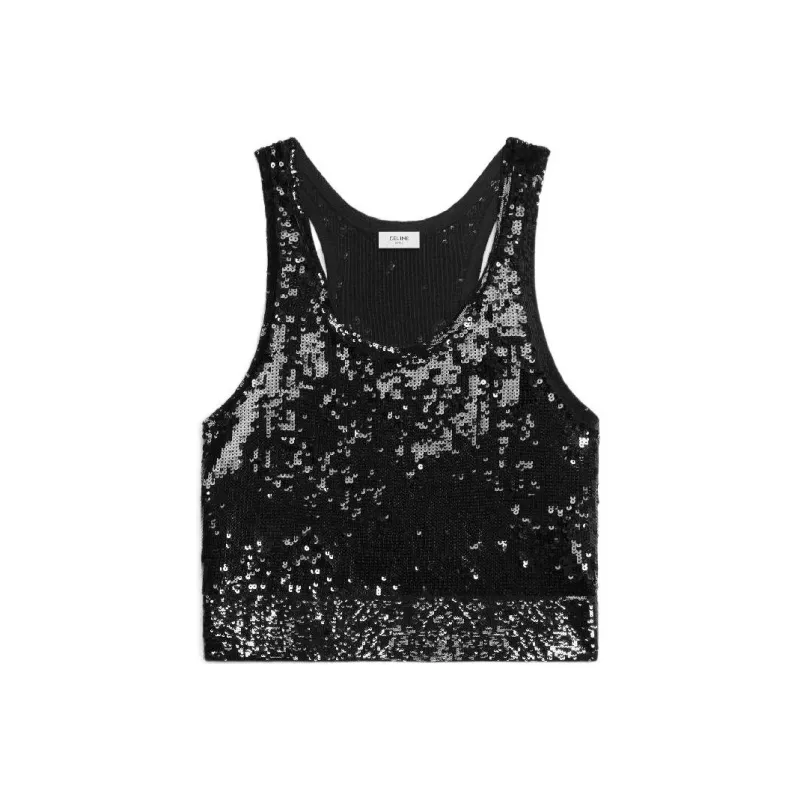 CELINE Embroidered Tank Top In Silk And Cotton-0