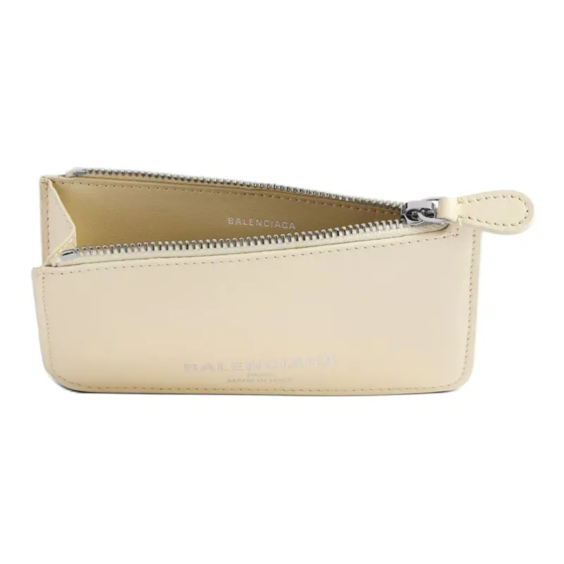 Balenciaga Cash Calfskin Card Holder Women's Beige-2