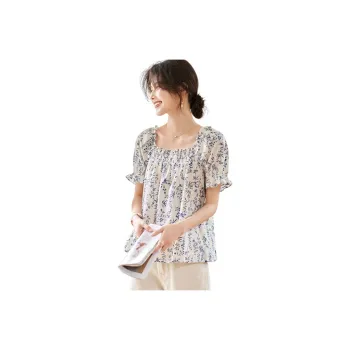 Still quiet T Shirts Women's White+Blue Floral Color