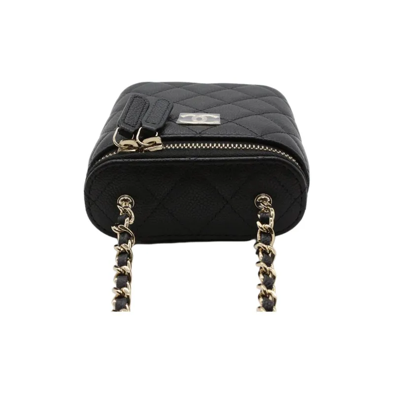 CHANEL Grain Cow Leather Makeup Bag Chain Bag Makeup Case Women's Black-2