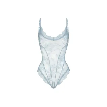 SKIMS ULTRA FINE LACE TEDDY Bodysuits Women's DENIM/Denim