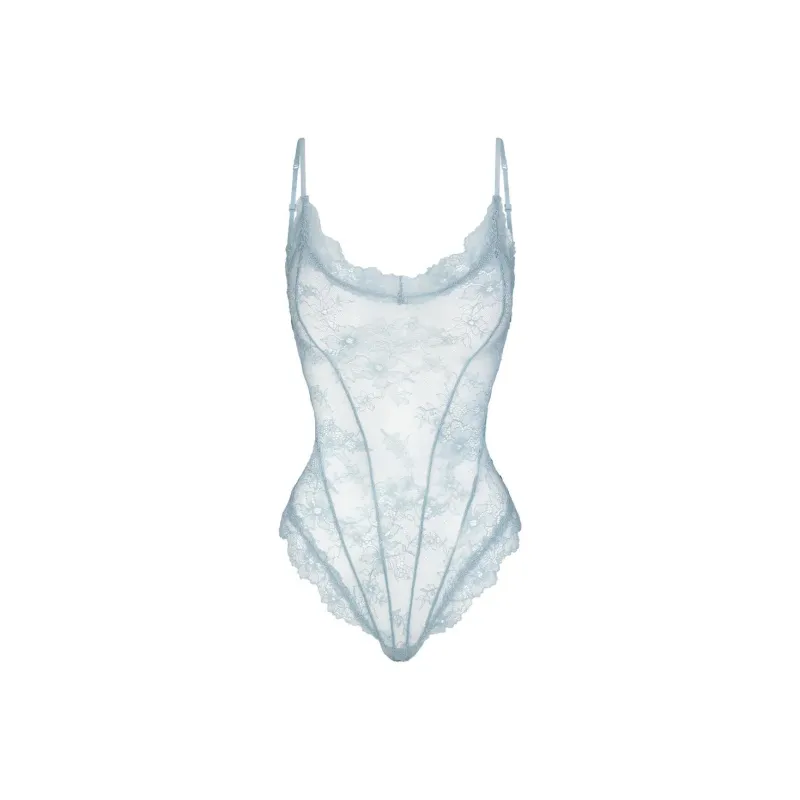 SKIMS ULTRA FINE LACE TEDDY Bodysuits Women's DENIM/Denim-0