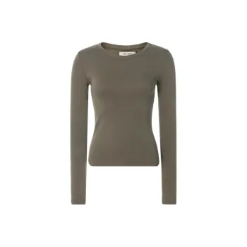 ST. AGNI Solid Color Crew Neck Slim Fit Long-Sleeved T-Shirt Women's Green