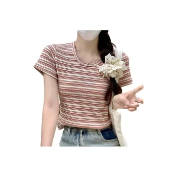 GOSO Set in Sleeve T Shirt Women's Red Stripes