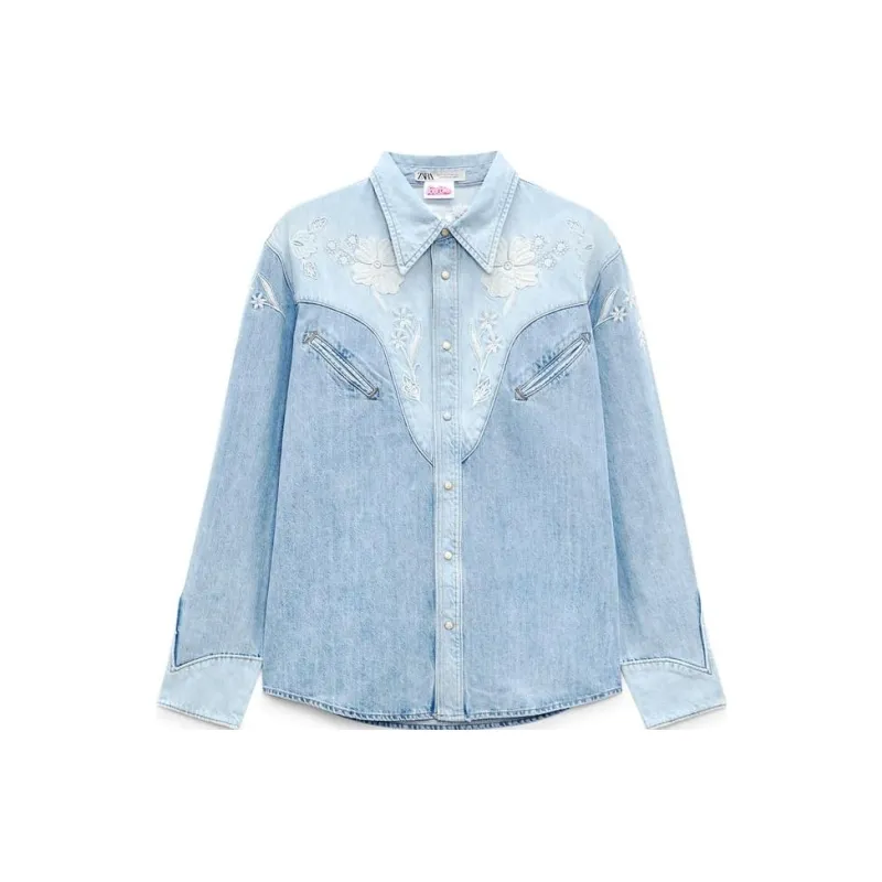 Barbie X ZARA X Barbie Co brand Shirts Women's Denim Blue-0
