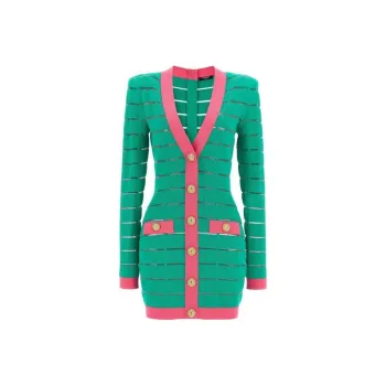Balmain Hair Button Embellished Two Tone Knit Dress