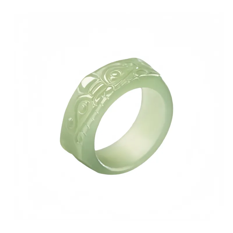 MY WORLD BEGINS AND ENDS WITH YOU Hetian Jade Rings Pale Greenish White Jade Unisex-4
