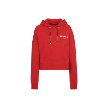 BALMAIN Logo Print Drawstring Hoodie