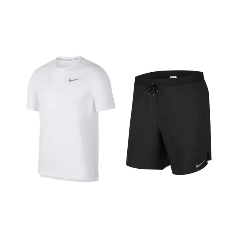 Nike Casual Sportswear Unisex Clothing Set White Top+Black Bottom-0