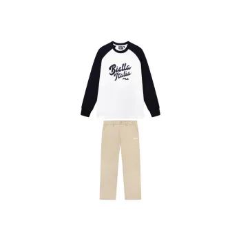 FILA Casual Sportswear Men Clothing Sets Coconut Milk White Top+Light Sand Camel Pants