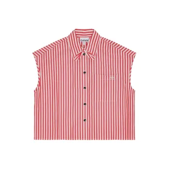 GANNI Striped Tie Collar Shirt