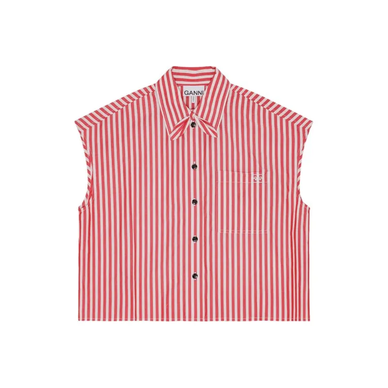 GANNI Striped Tie Collar Shirt-0