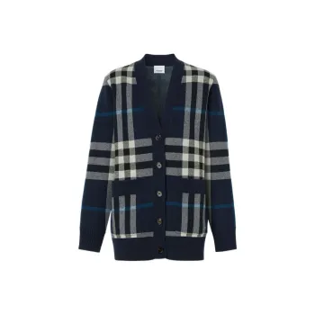 Burberry Check Jacquard Oversized Cardigan 'Dark Charcoal Blue'