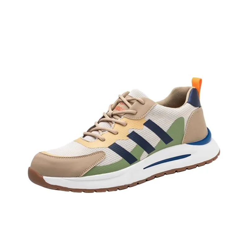 DINGGU Slip Resistant, Abrasion Resistant, Breathable Mid Top Casual Shoes Men's Gray Beige Green-1