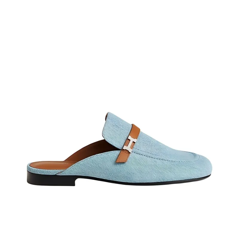HERMES Wrap toe Slippers Women's Blue-1