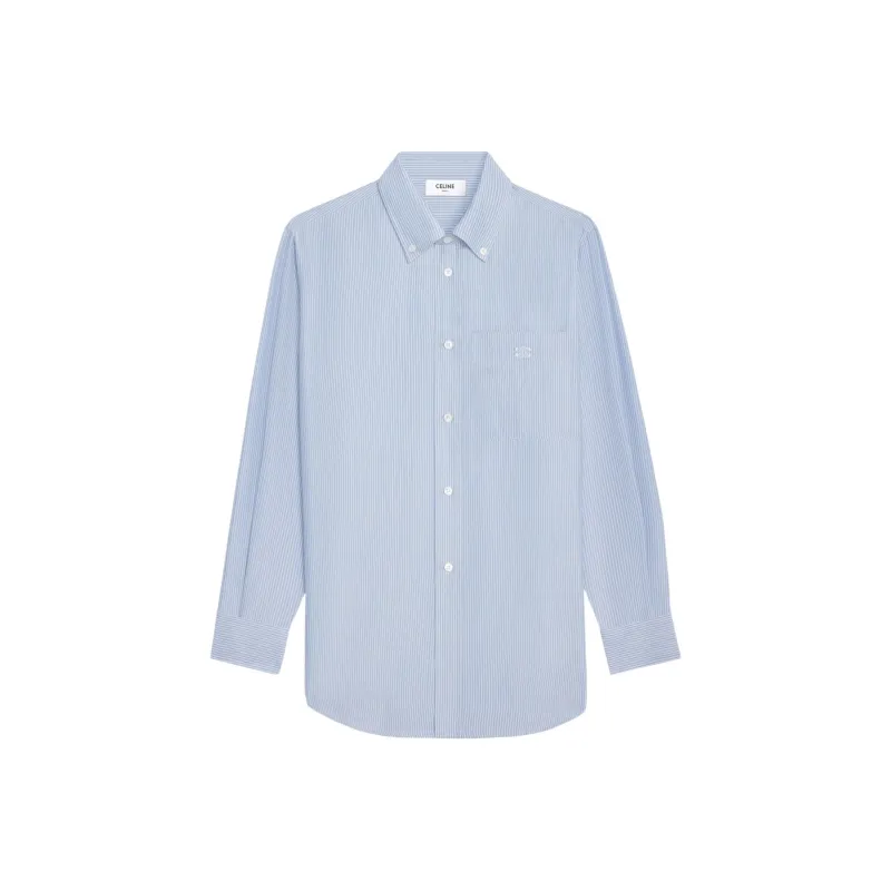 CELINE Tomboy Logo Embroidered Striped Shirt-0