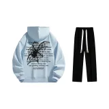 Fleece-Lined Clothing Sets (Glacier Blue Fleece-Lined Hoodies & Sweatshirts+Black Fleece-Lined Casual Pants)