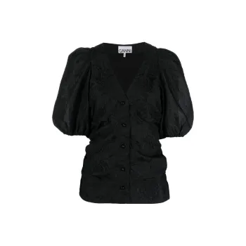 GANNI Puff sleeve Jacquard Blouse