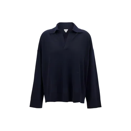 Bottega Veneta SS24 Light Wool Polo Shirt Women's Marine Blue