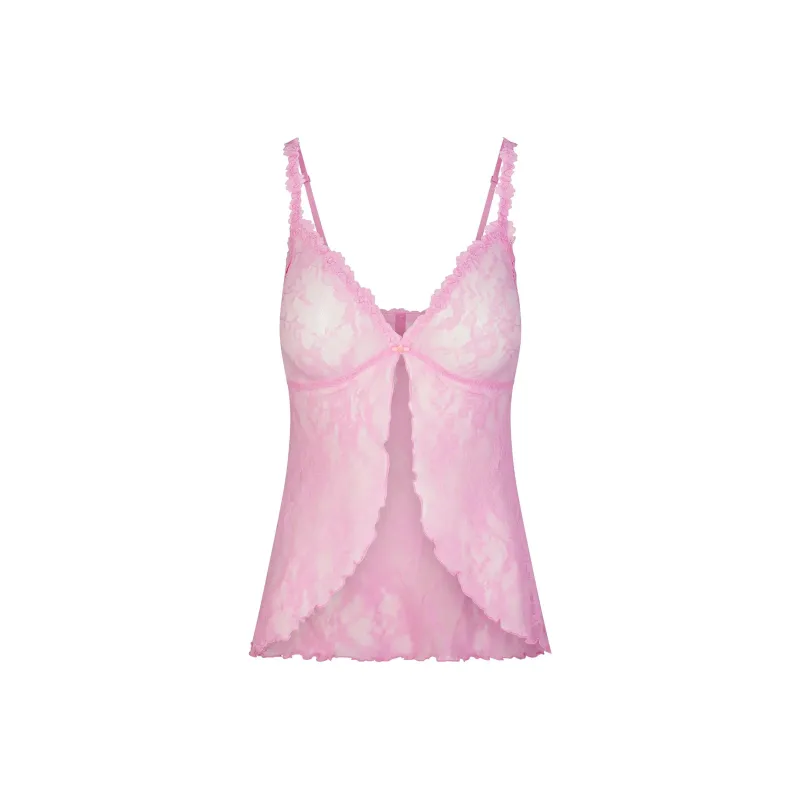 SKIMS STRETCH LACE BABYDOLL TOP Camisole Women's Cotton Candy/Cotton Sugar-0