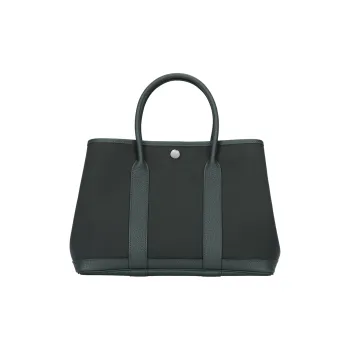 HERMES Garden Party Canvas With Negonda Calfskin Handbag Regular Women's Green & Black