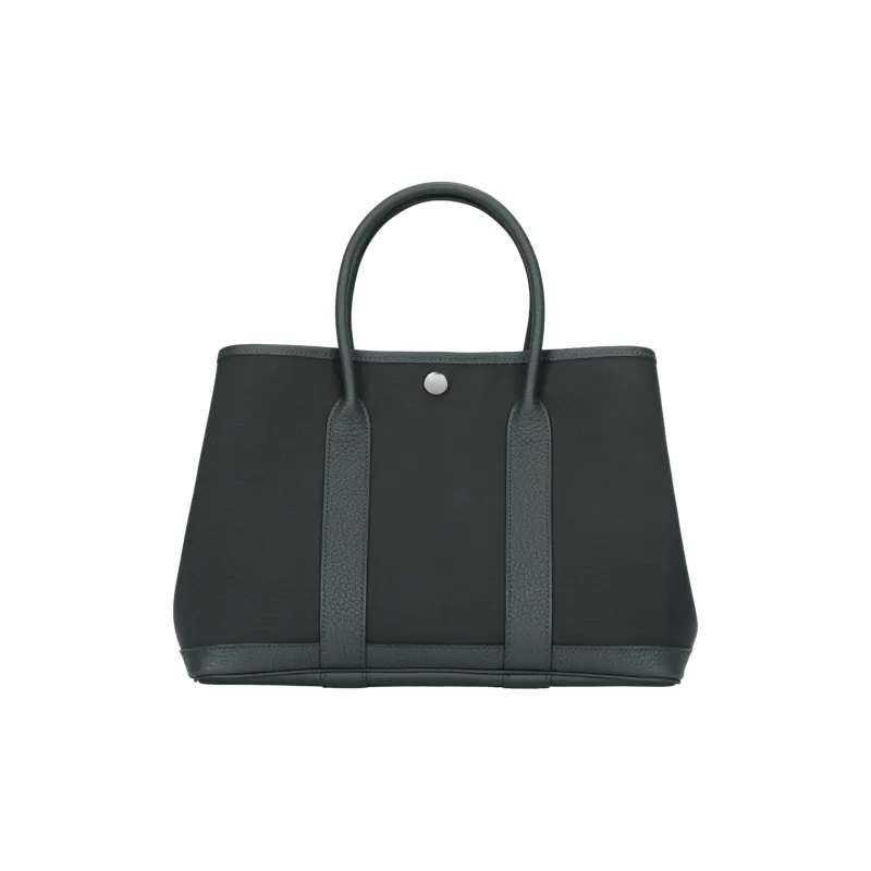 HERMES Garden Party Canvas With Negonda Calfskin Handbag Regular Women's Green & Black-0