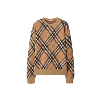 Burberry Essentials Ww Long Sleeve Crew Top Sand Ip Check