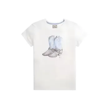 Polo Ralph Lauren Boots Print Crew Neck Short-Sleeved T-Shirt T-Shirt Women's White