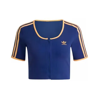 adidas originals Full Zip Ribbed Short Sleeved Top Blue
