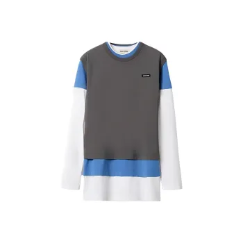 MIU MIU Holiday Collection, Letter Logo Label Multicolor Crew Neck Long Sleeved T Shirt Women's Brown