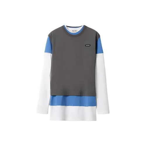 MIU MIU Holiday Collection, Letter Logo Label Multicolor Crew Neck Long Sleeved T Shirt Women's Brown