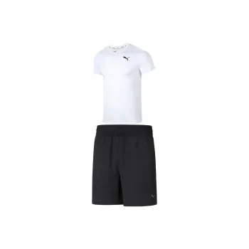 PUMA Casual Sportswear Men Set White Short-Sleeved Shirt+Black Shorts