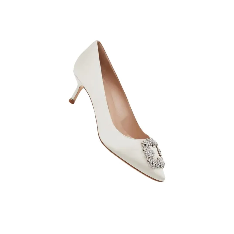 MANOLO BLAHNIK Hangisi Slim Heel High Heels 5cm Women's White-3