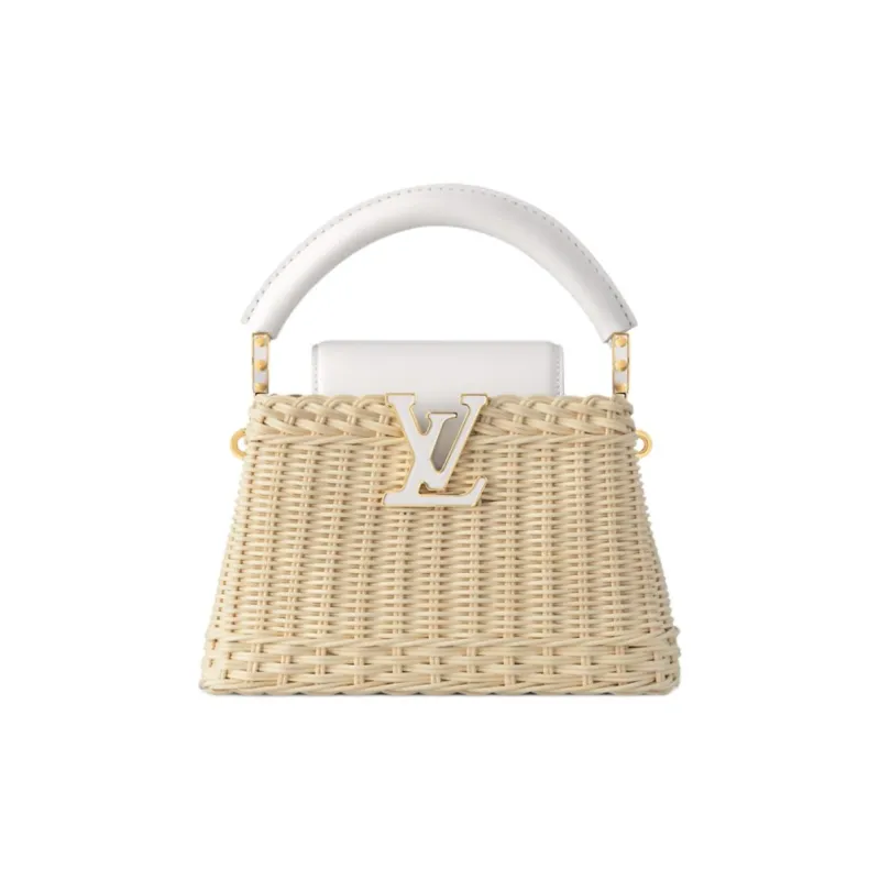 LOUIS VUITTON Capucines Rattan And Cow Leather Woven Bag Shoulder Bag Handbag Mini Women's Beige & Silver-0