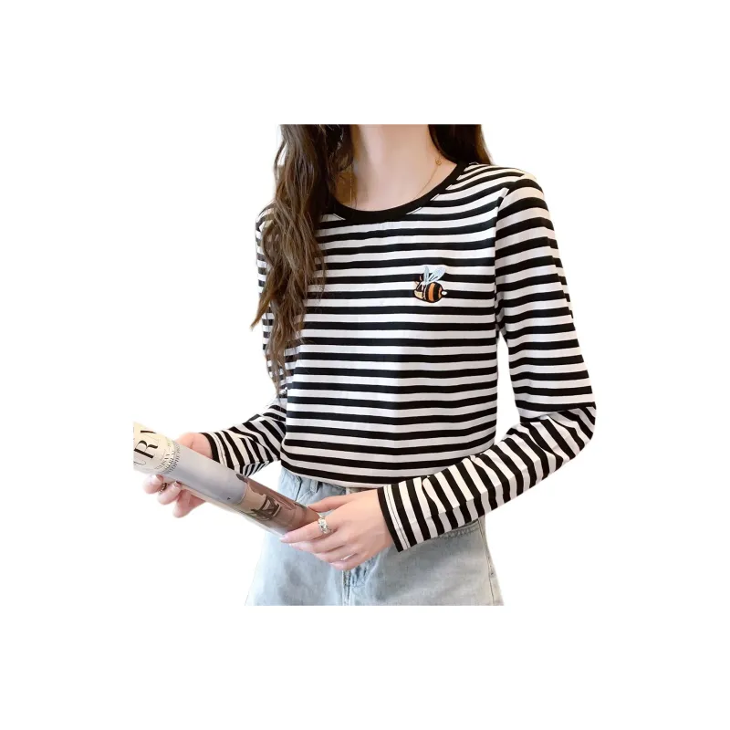 JEANSWEST T Shirt Spring Women's Black White Stripes-0